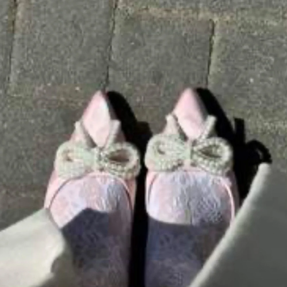NEW [SHEIN] Pink Satin Slingback Low Heels Pearl Embellished Bow Women’s 8/EU 38 - Picture 8 of 15